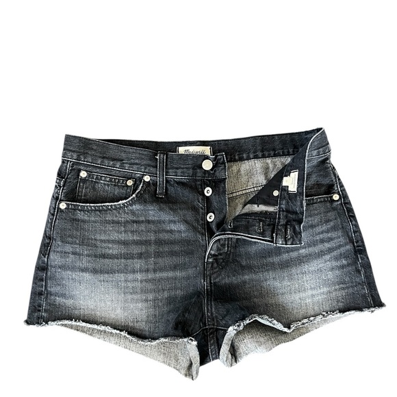 Madewell Pants - MADEWELL relaxed Button Fly high waisted Raw hems black Denim shorts size 29